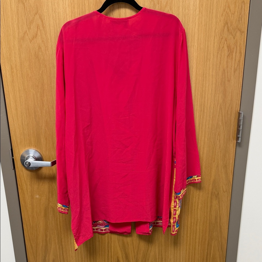 Diane Gilman Hot Pink Embroidered V-Neck Tunic with Multicolor Trim - Picture 4 of 7